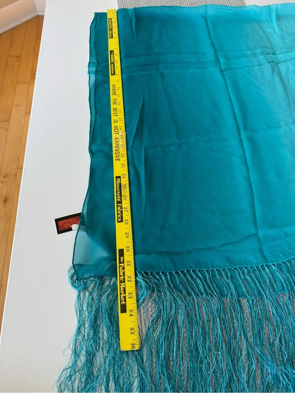 Vintage Y2K Teal Ombre Silk Sheer Scarf with Fringe
